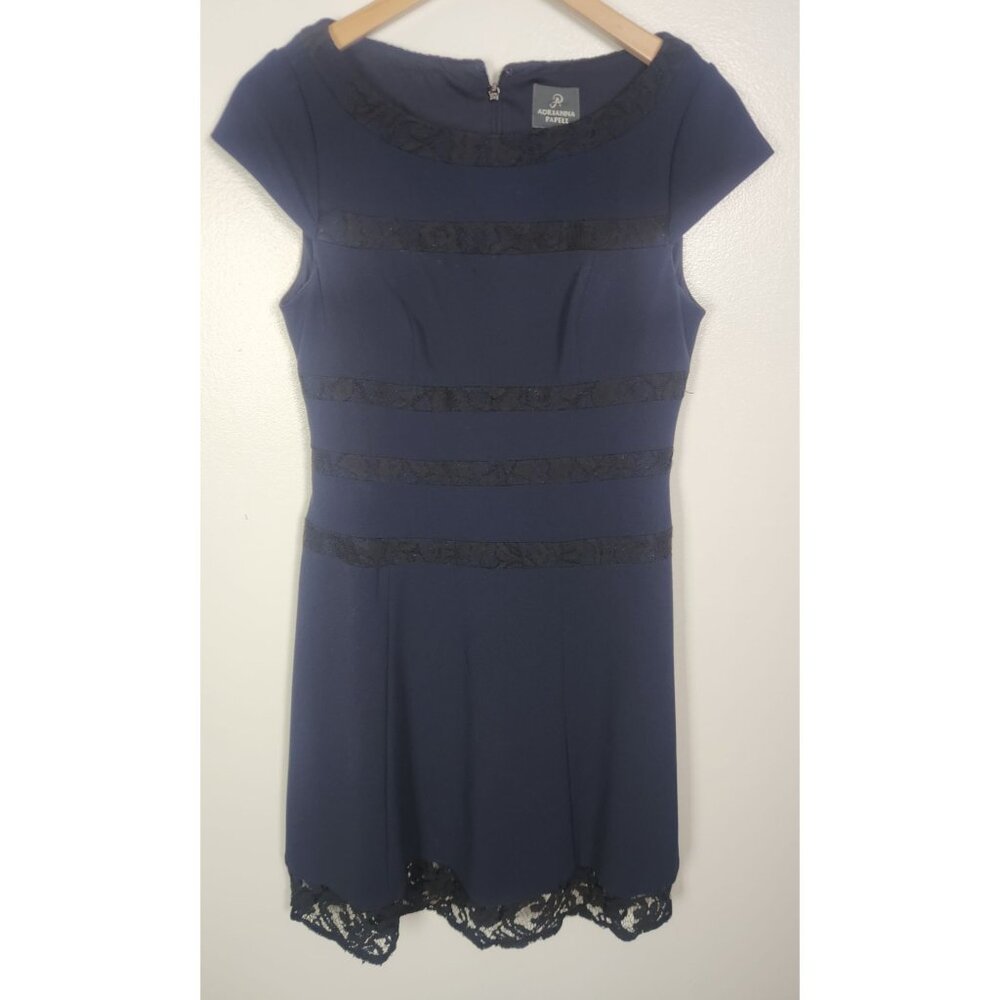 Adrianna Papell Women's Sz. 6 Navy & Black Lace Cap Sleeve Dress